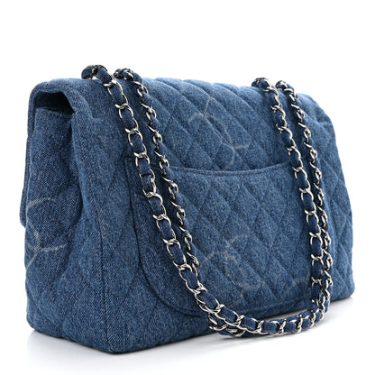 Chanel Denim Quilted CC Print Jumbo Single Flap Blue 3 of 10