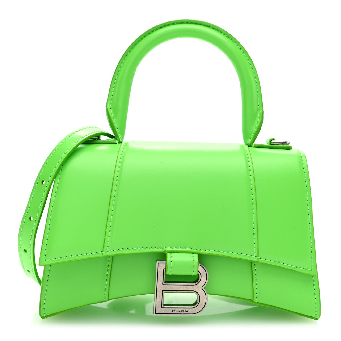 Shiny Box Calfskin Hourglass Top Handle Bag XS Fluo Green