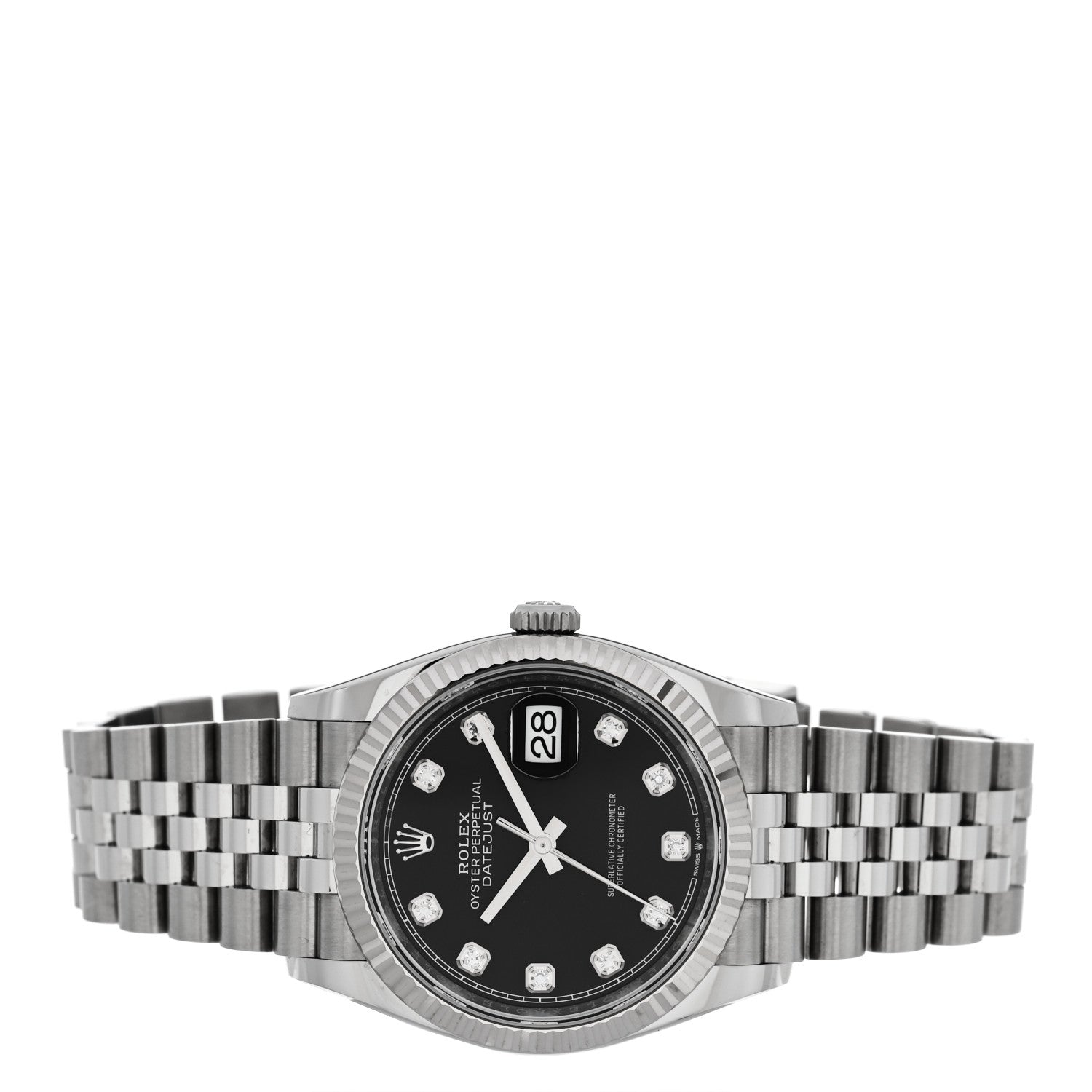 Rolex Stainless Steel 18K White Gold Diamond 36mm Oyster Perpetual Datejust Watch Black 126234 2 of 5