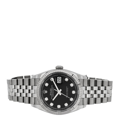 Rolex Stainless Steel 18K White Gold Diamond 36mm Oyster Perpetual Datejust Watch Black 126234 2 of 5