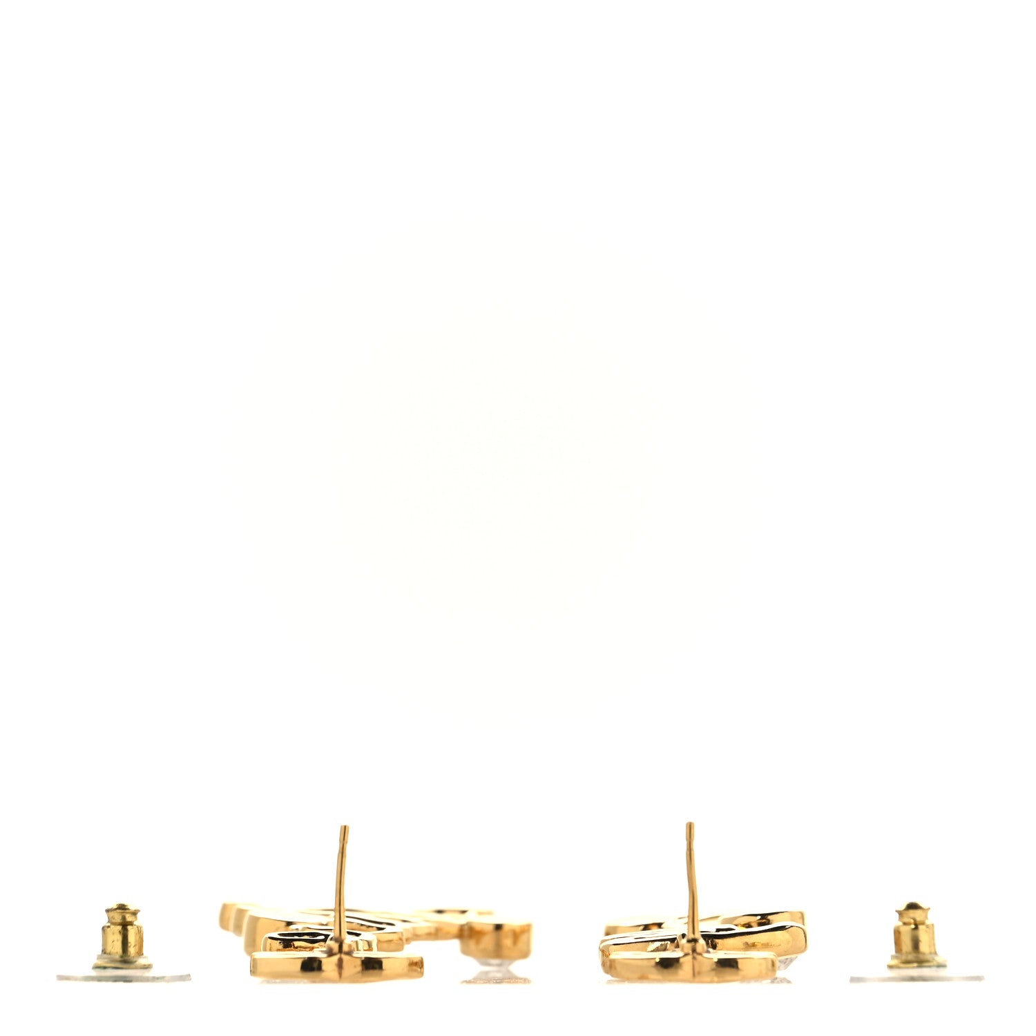 Chanel Metal Crystal Coco Script CC Drop Earrings Gold 3 of 5