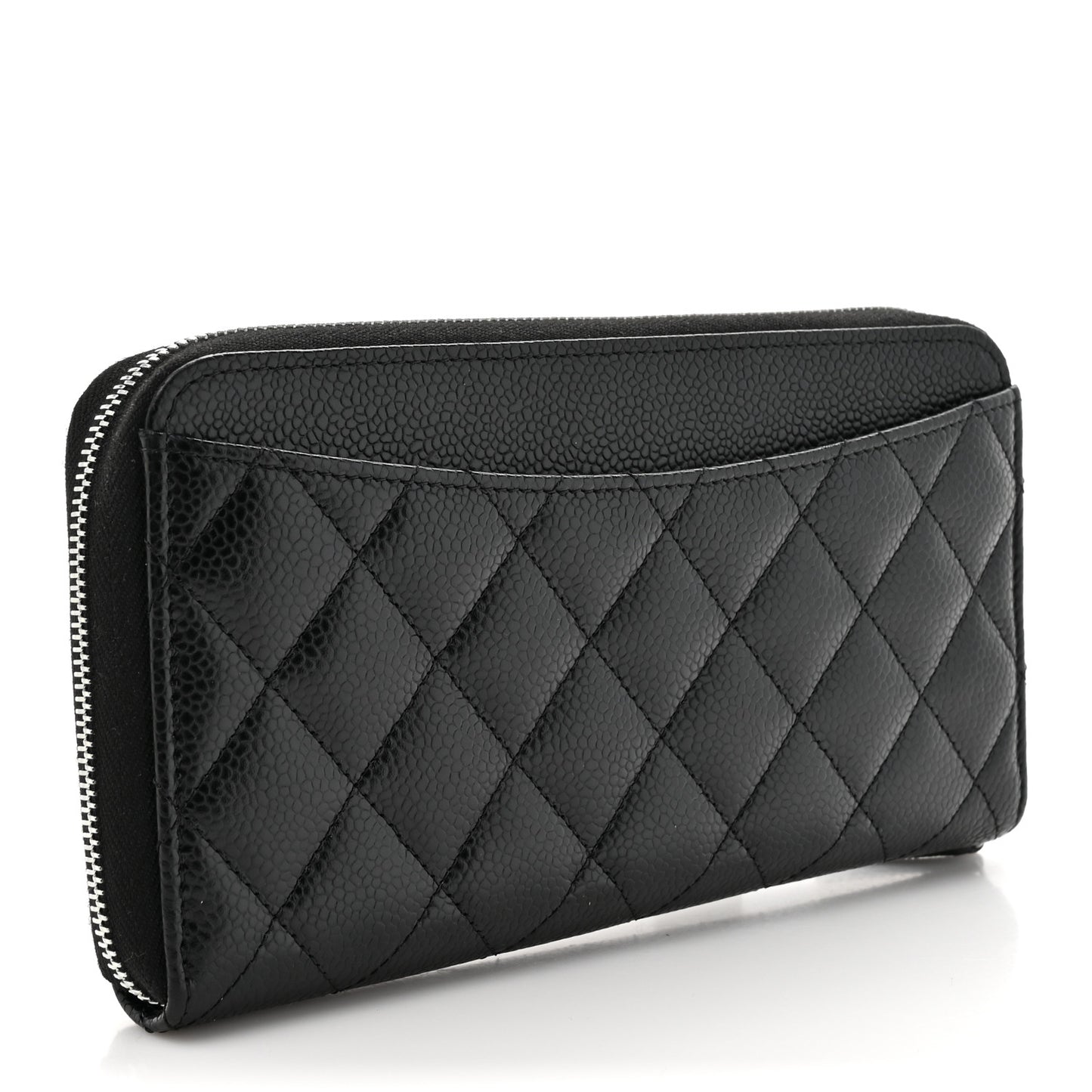 Caviar Quilted Large Gusset Zip Around Wallet Black