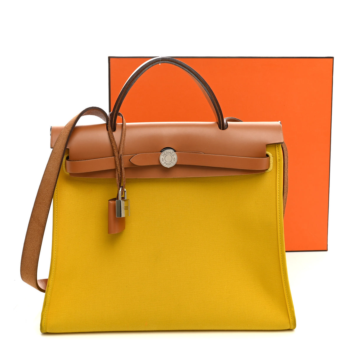 Hermes Vache Hunter Toile Officier Herbag Zip PM 31 PM Natural Jaune De Naples 12 of 12