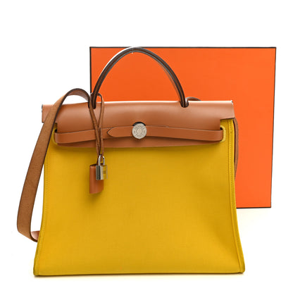 Hermes Vache Hunter Toile Officier Herbag Zip PM 31 PM Natural Jaune De Naples 12 of 12