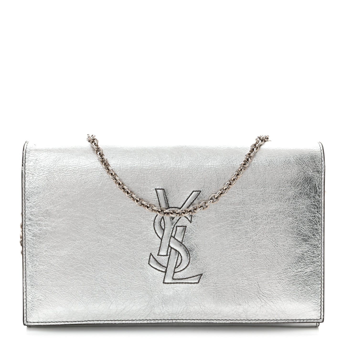 Metallic Crinkled Calfskin Belle de Jour Chain Clutch Silver