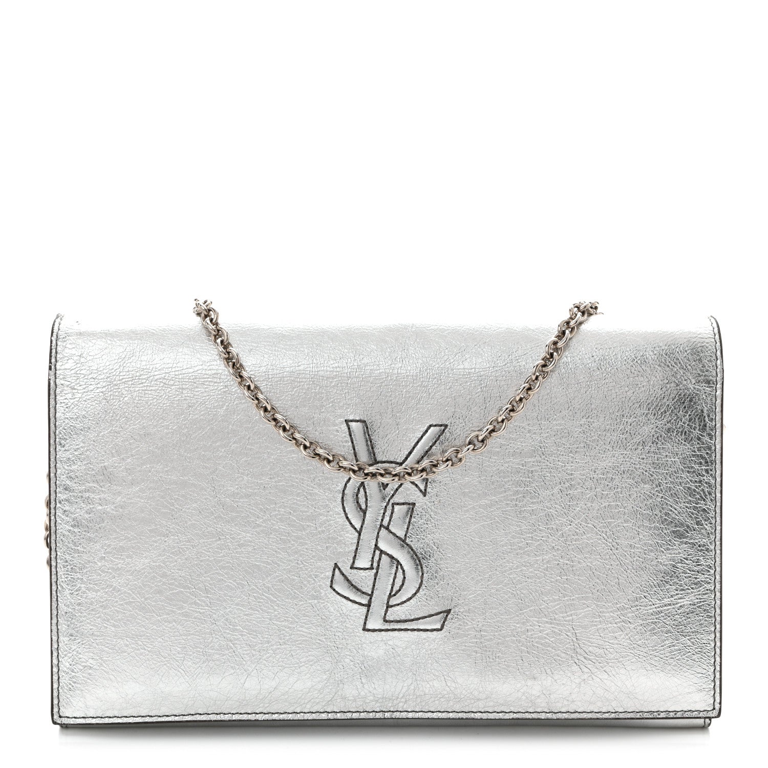 Saint Laurent Metallic Crinkled Calfskin Belle de Jour Chain Clutch Silver 1 of 11