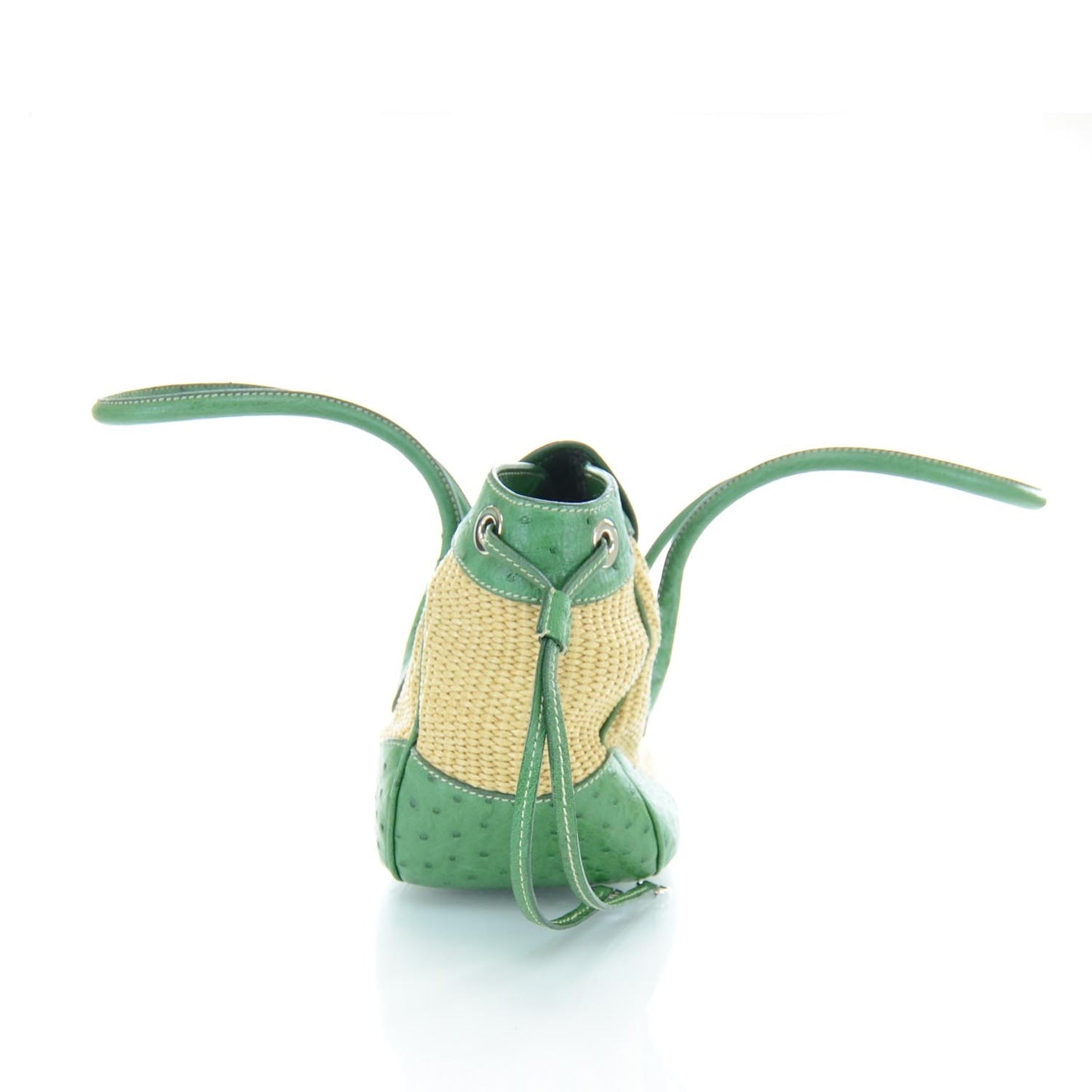 Straw Ostrich Antic Easy Foldover Pushlock Satchel Green