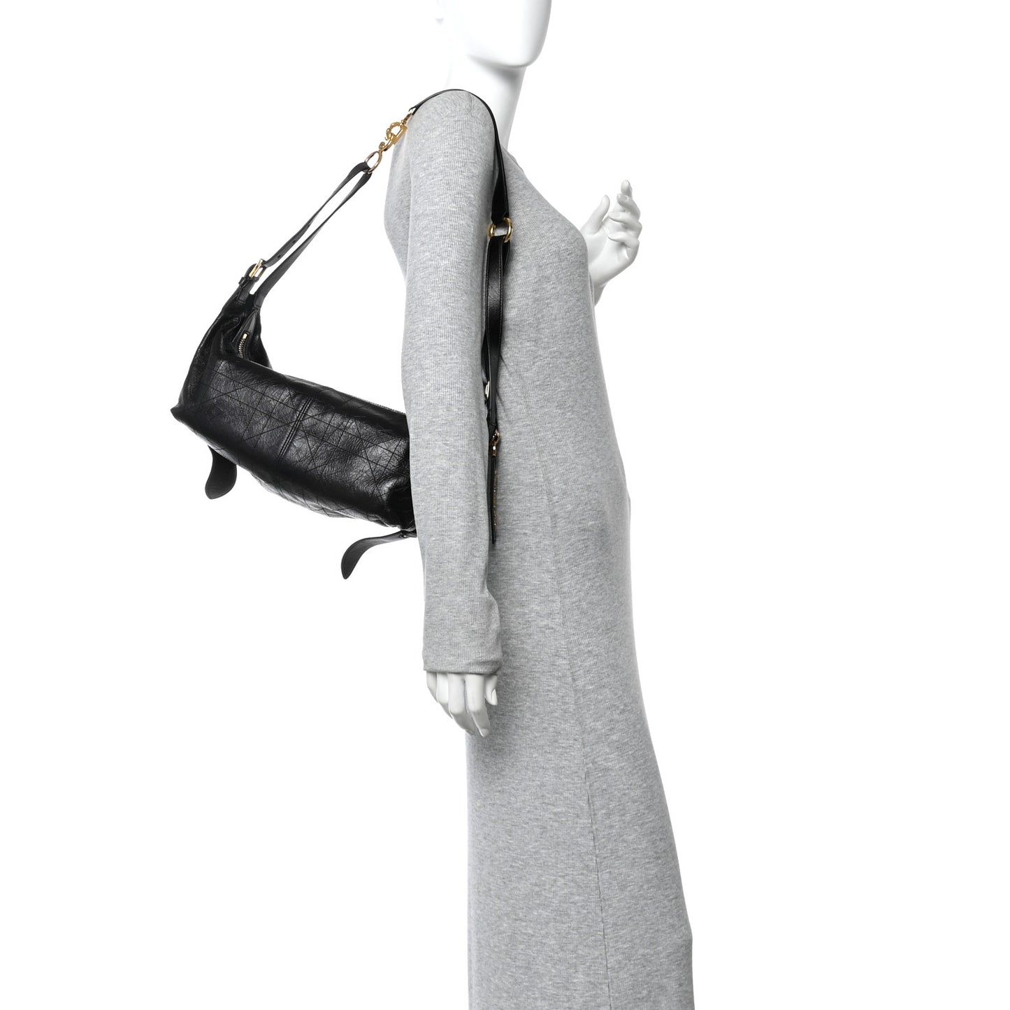 Crinkled Calfskin Macrocannage Medium D-Journey Bag Black