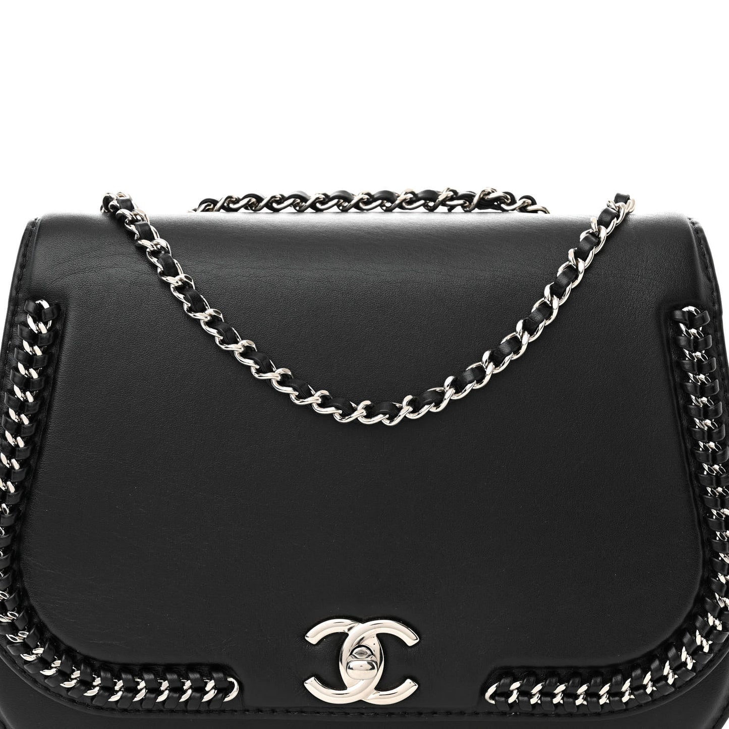 Calfskin Braided Small Chic Flap Black