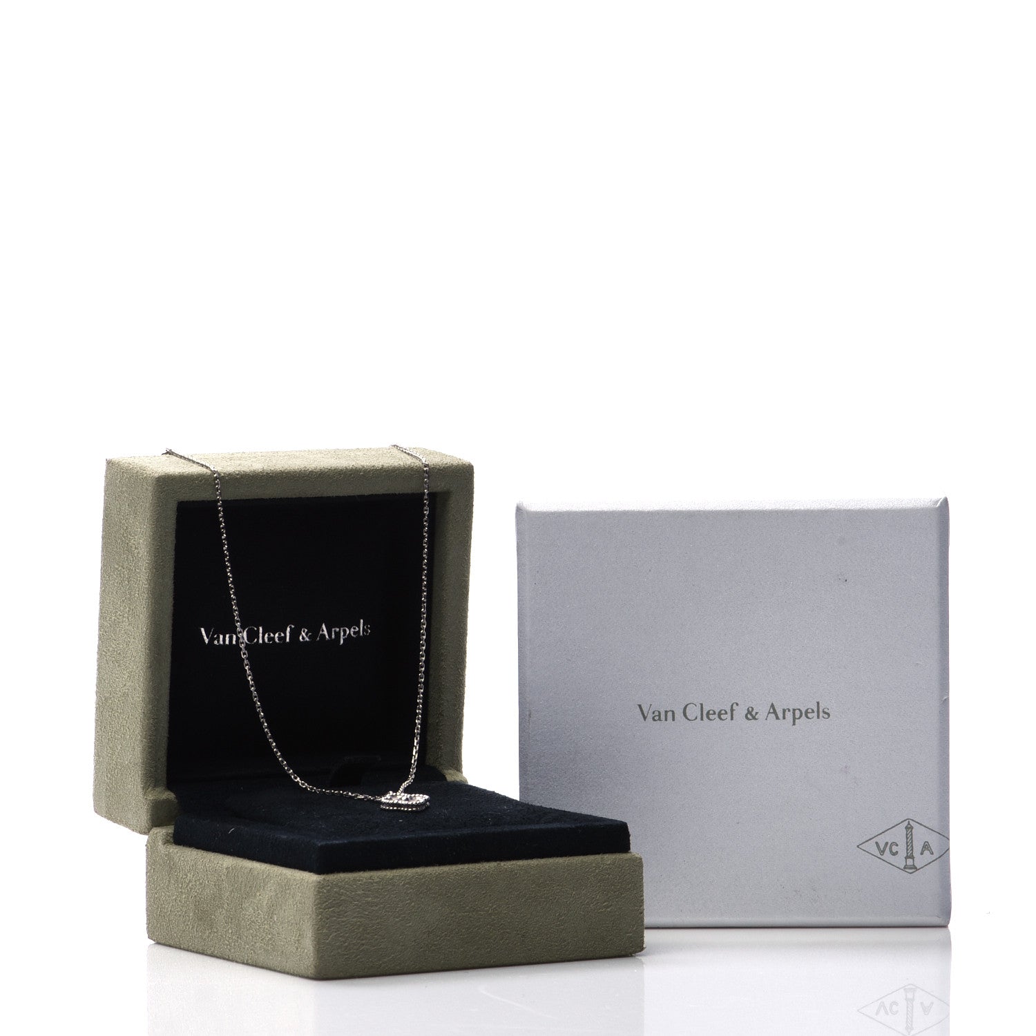 Van Cleef & Arpels 18K White Gold Diamond Sweet Alhambra Pendant Necklace 7 of 7