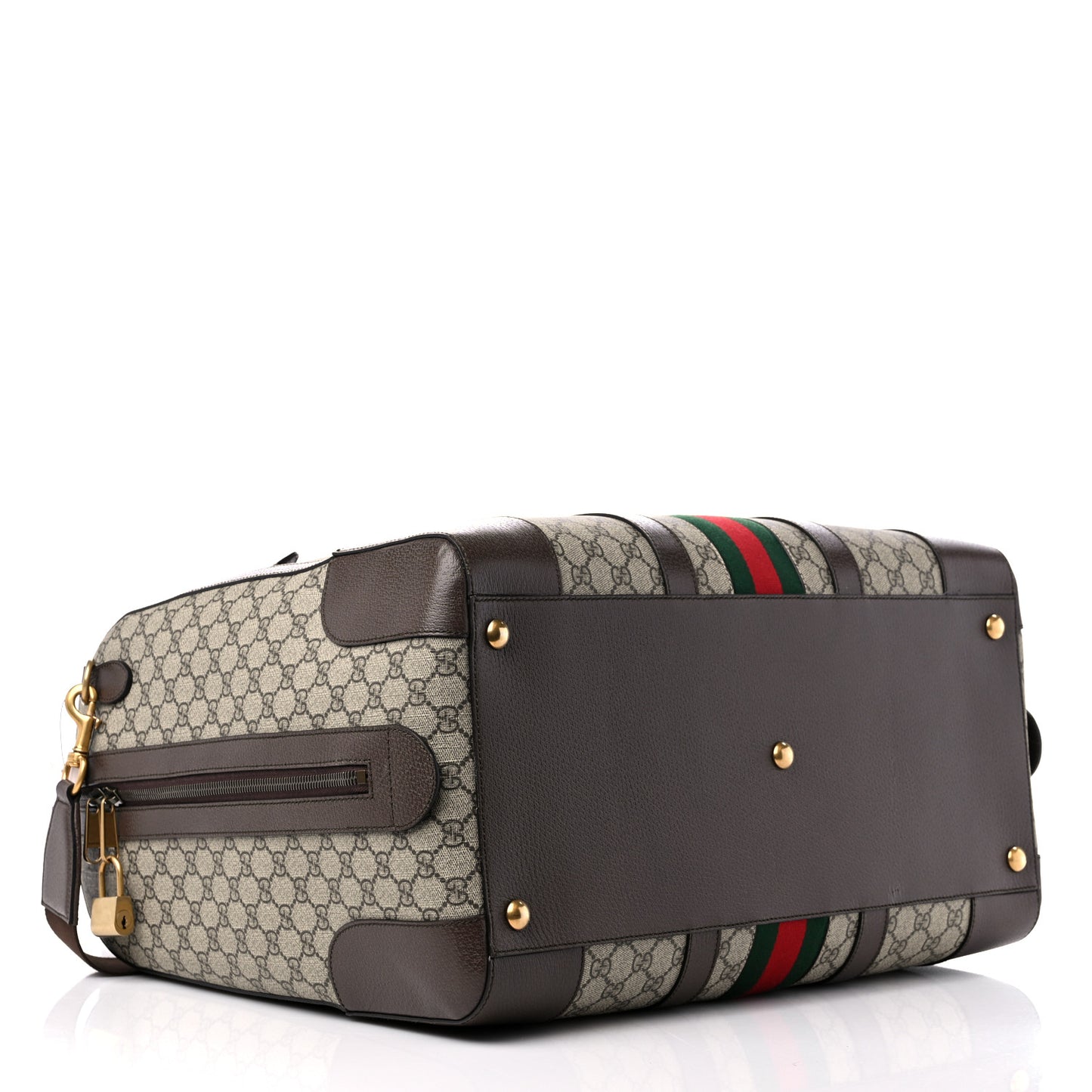GG Supreme Monogram Textured Dollar Calfskin Web Savoy Duffle Bag Beige Ebony New Acero