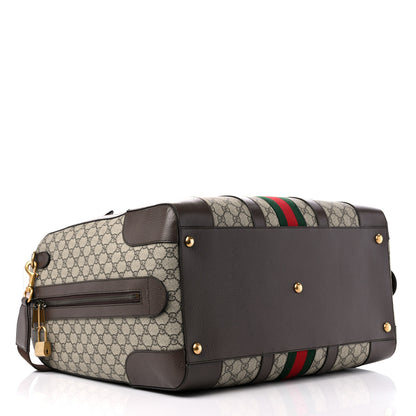 Gucci GG Supreme Monogram Textured Dollar Calfskin Web Savoy Duffle Bag Beige Ebony New Acero 4 of 11