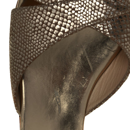 Jimmy Choo Metallic Suede Snakeskin Embossed Prima Cork Wedge Sandals 36.5 Gold 10 of 11
