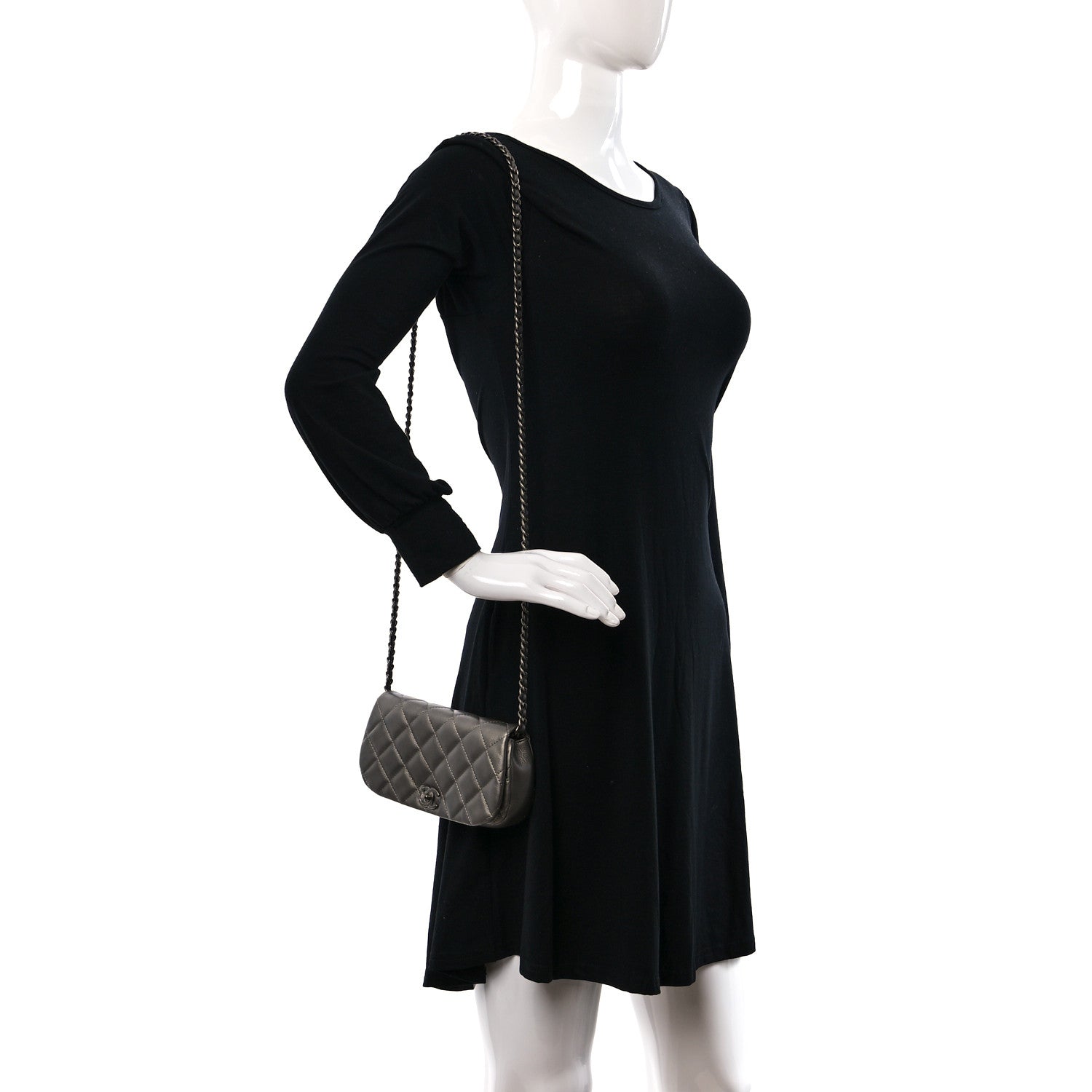 Chanel Metallic Calfskin Quilted Flap Clutch With Chain Ruthenium 2 of 11