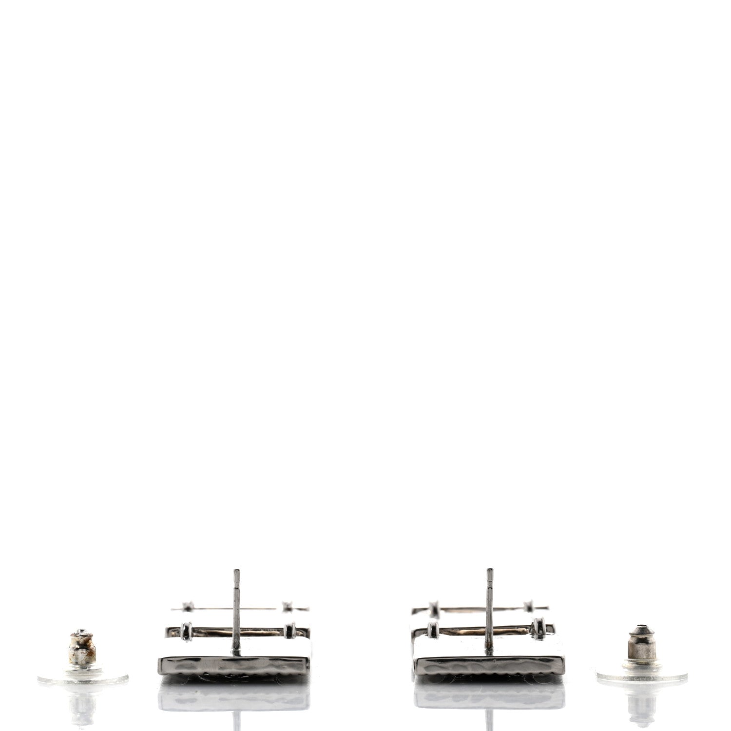 Chanel Metal Crystal Cha-Nel Logo Drop Earrings Silver 3 of 4