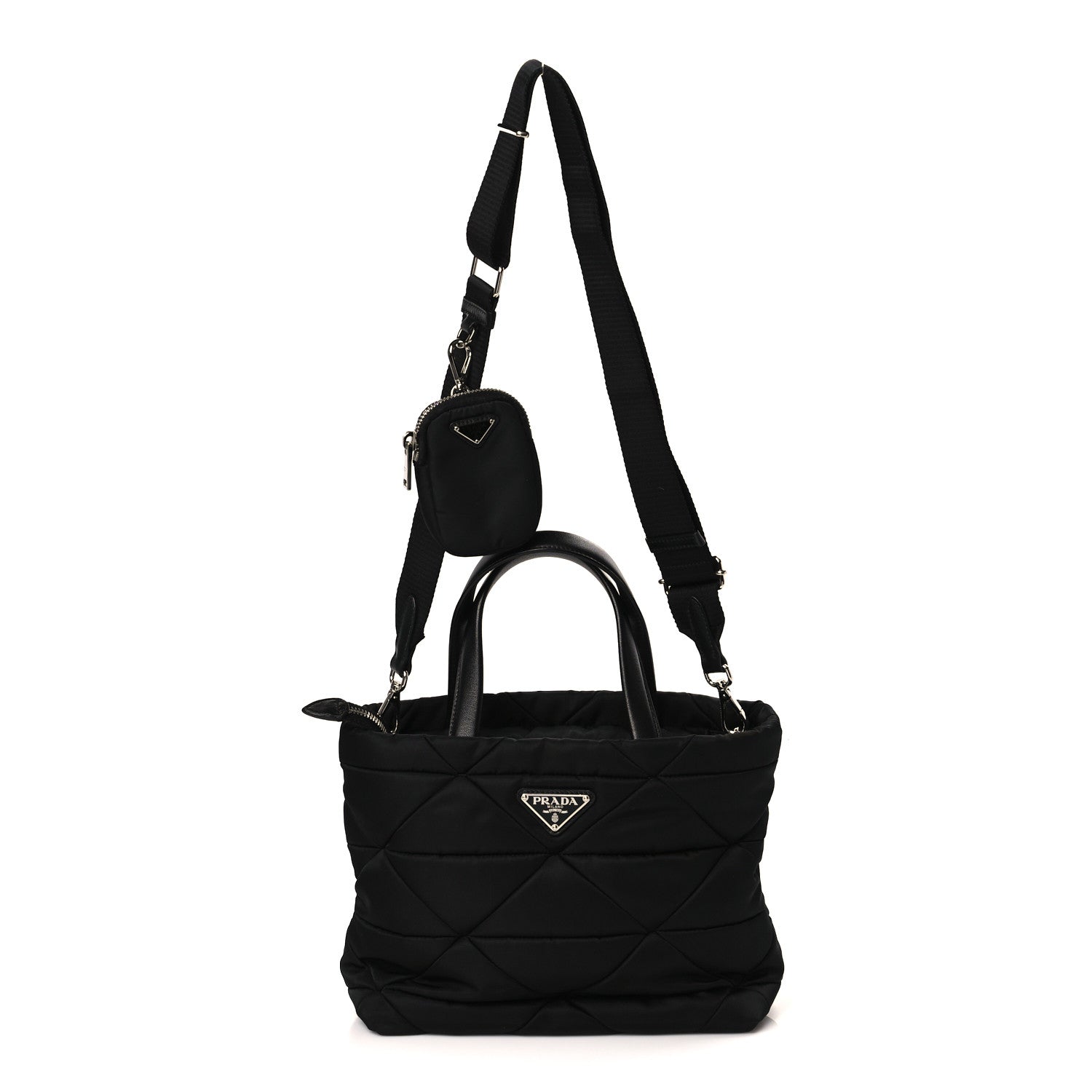 Prada Re-Nylon Nappa Triangle Quilted Padded Double Handled Zip Pocket Tote Black 1 of 9