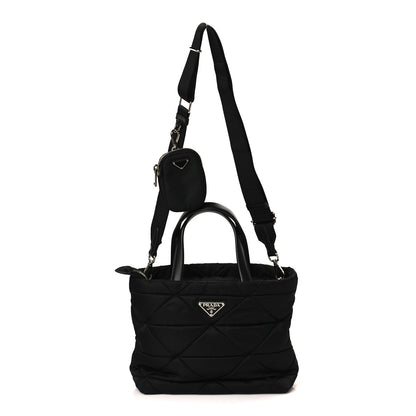 Prada Re-Nylon Nappa Triangle Quilted Padded Double Handled Zip Pocket Tote Black 1 of 9