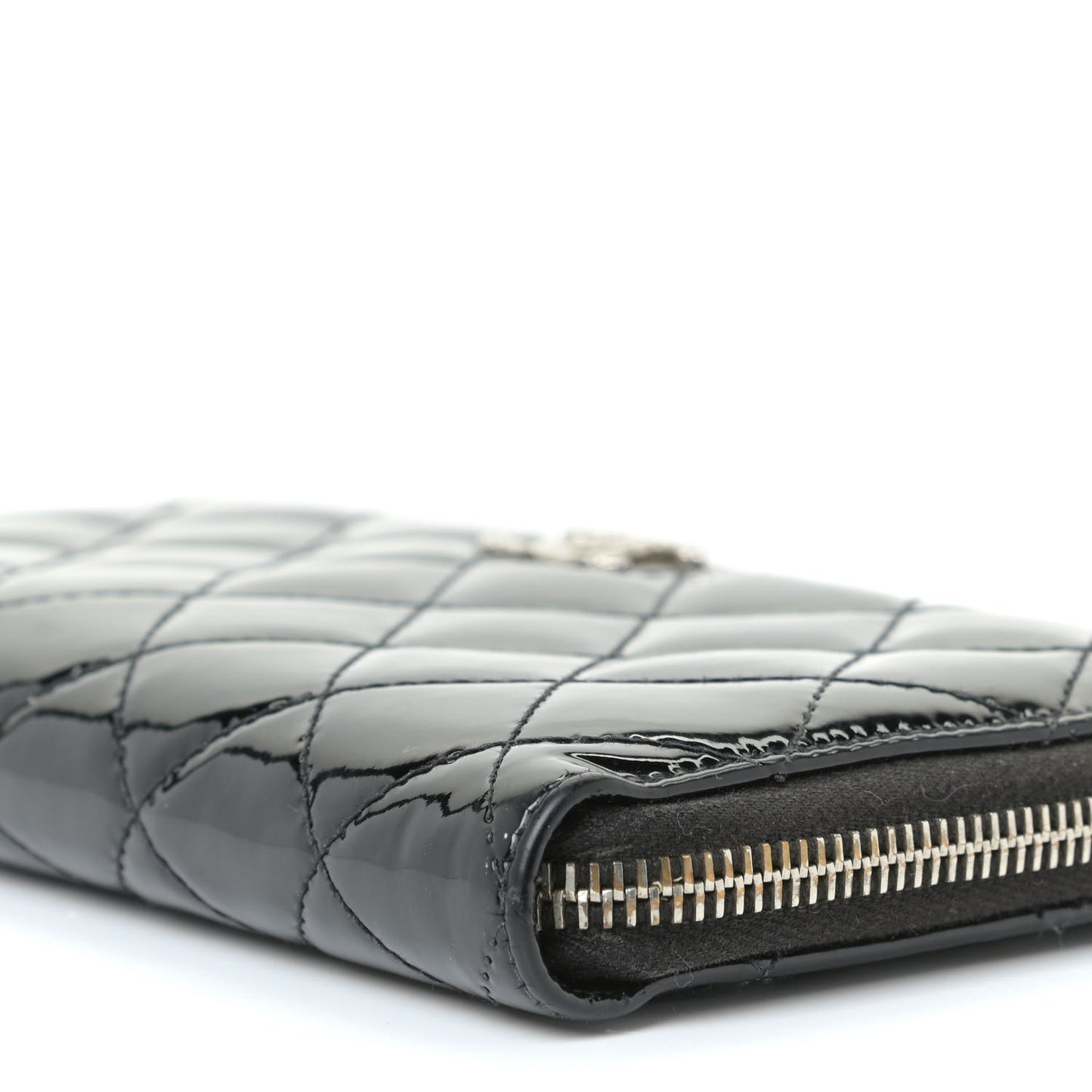 Patent Quilted Brilliant Zip Around Wallet Black