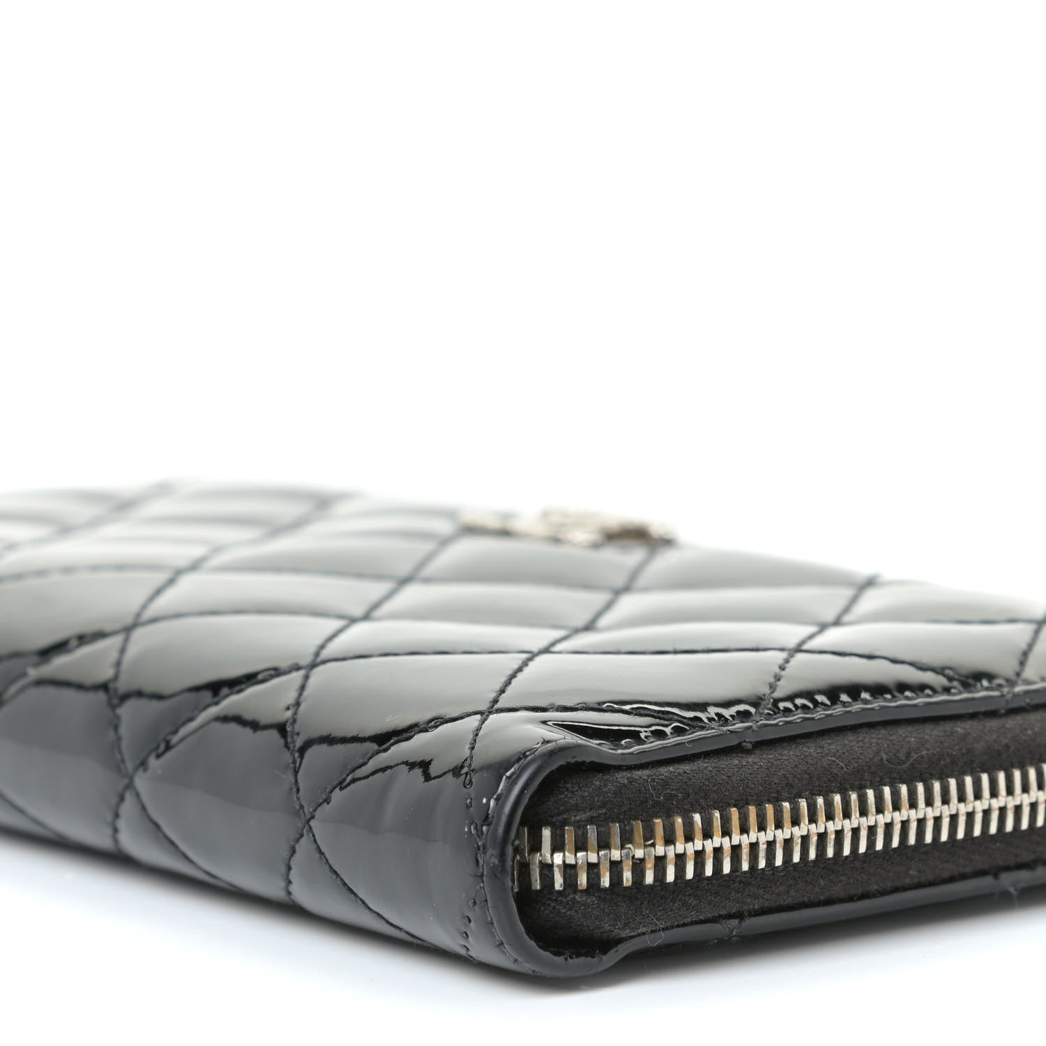 Chanel Patent Quilted Brilliant Zip Around Wallet Black 7 of 12
