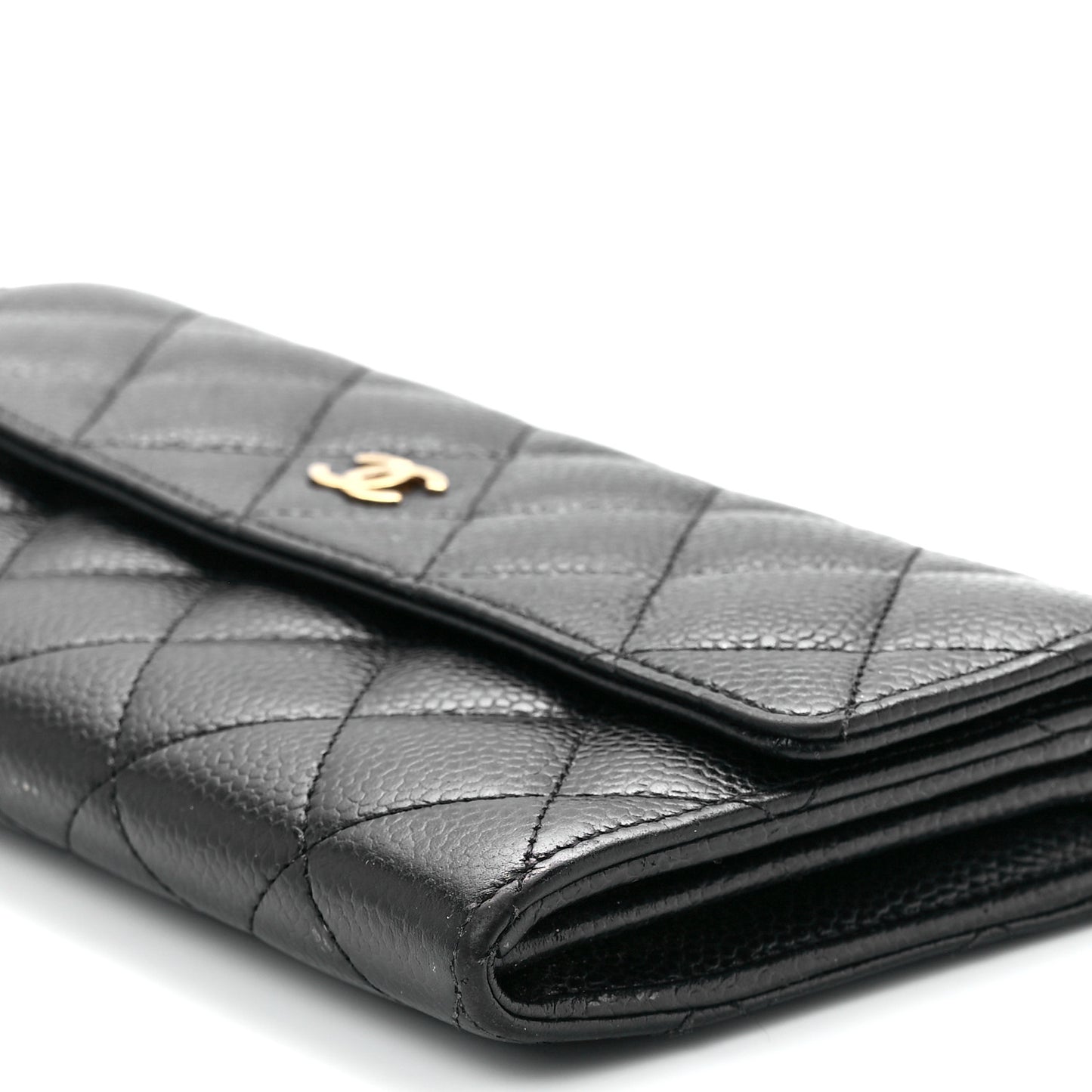 Caviar Quilted Large Gusset Flap Wallet Black