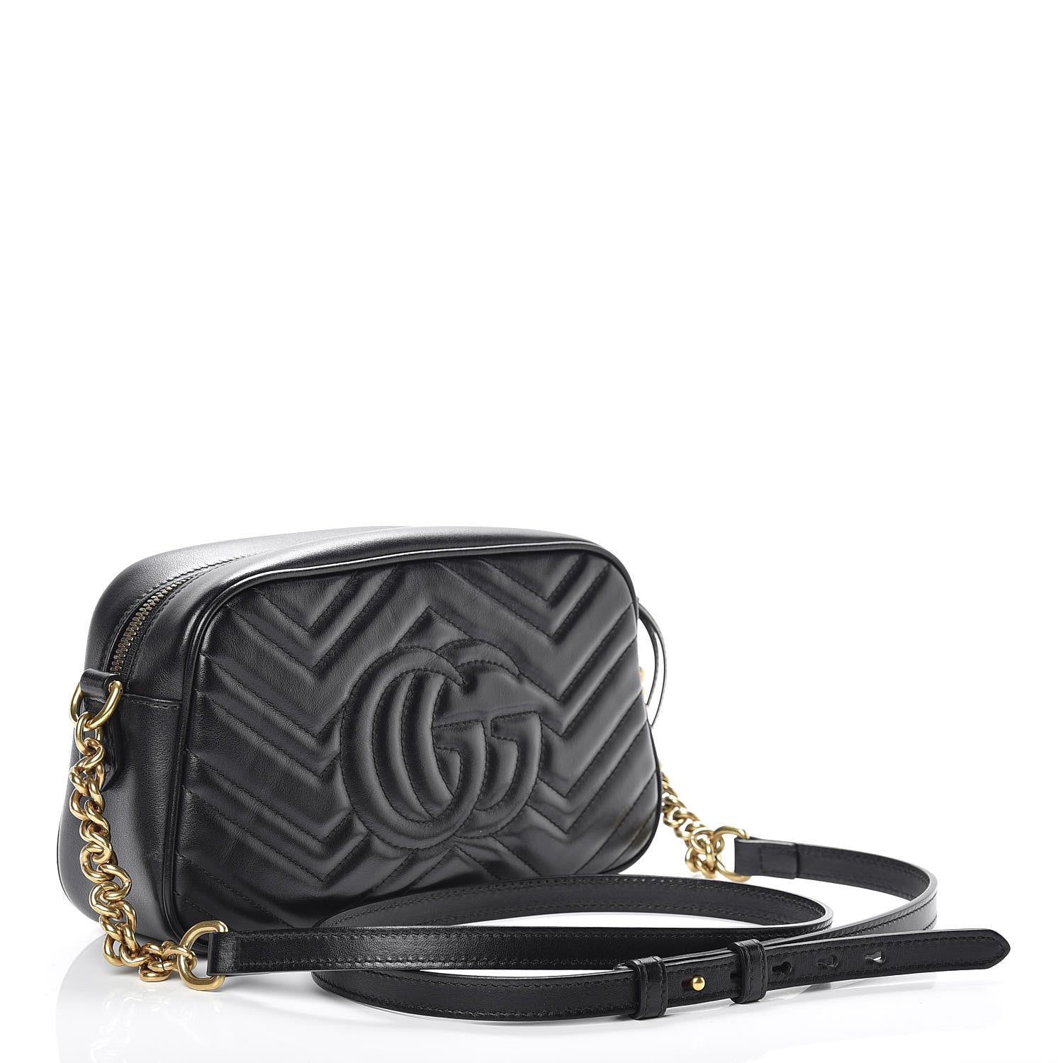 Gucci Calfskin Matelasse Small GG Marmont Chain Shoulder Bag Black 3 of 16