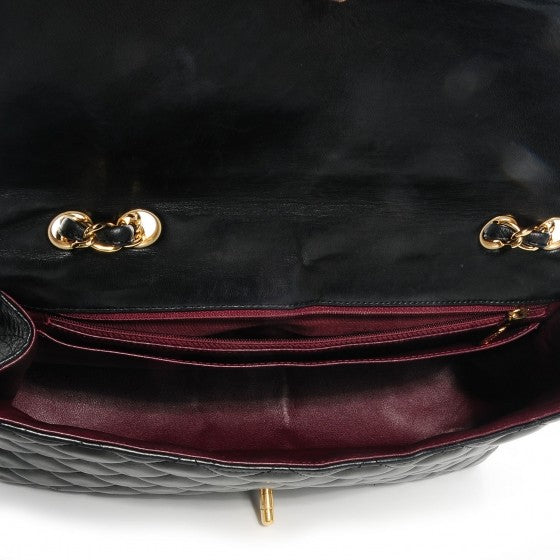 Lambskin Quilted Jumbo Single Flap Black