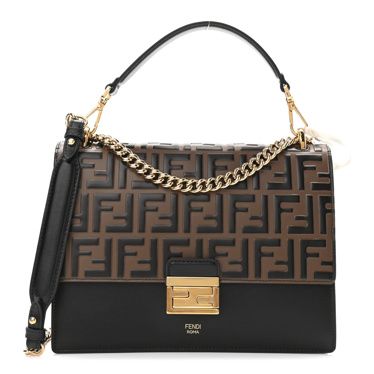Vitello Liberty Bi-Color FF 1974 Embossed Chain Strap Kan U Shoulder Bag Black Maya