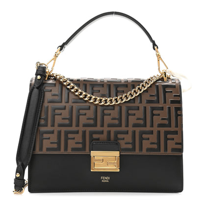 Fendi Vitello Liberty Bi-Color FF 1974 Embossed Chain Strap Kan U Shoulder Bag Black Maya 1 of 10