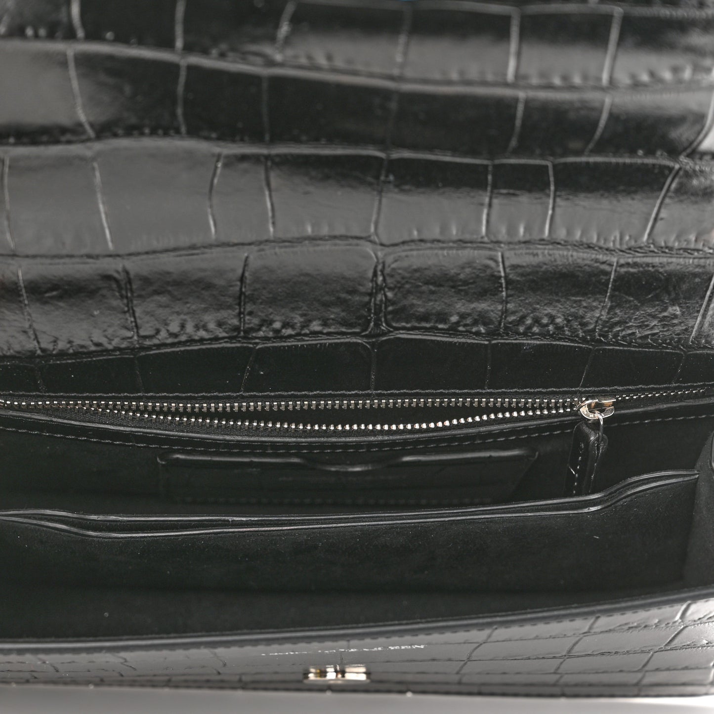 Shiny Crocodile Embossed Jeweled Satchel Black