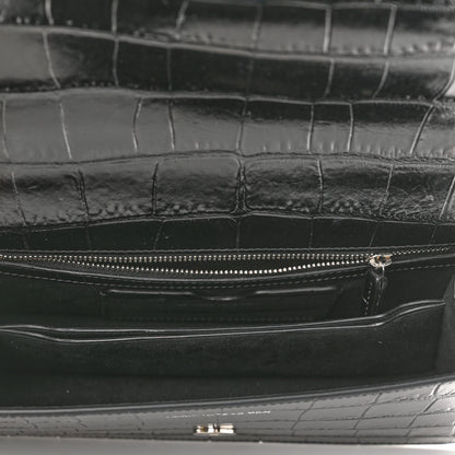 Alexander McQueen Shiny Crocodile Embossed Jeweled Satchel Black 4 of 10