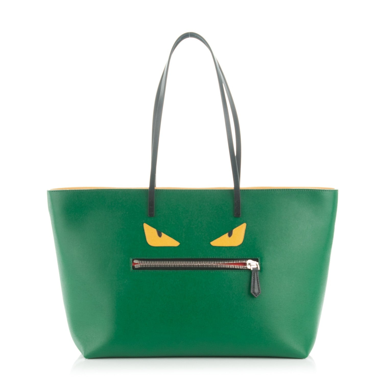 Fendi Vitello Elite Cuoio Monster Buggies Medium Roll Tote Emerald Black Multicolor Yellow 1 of 8