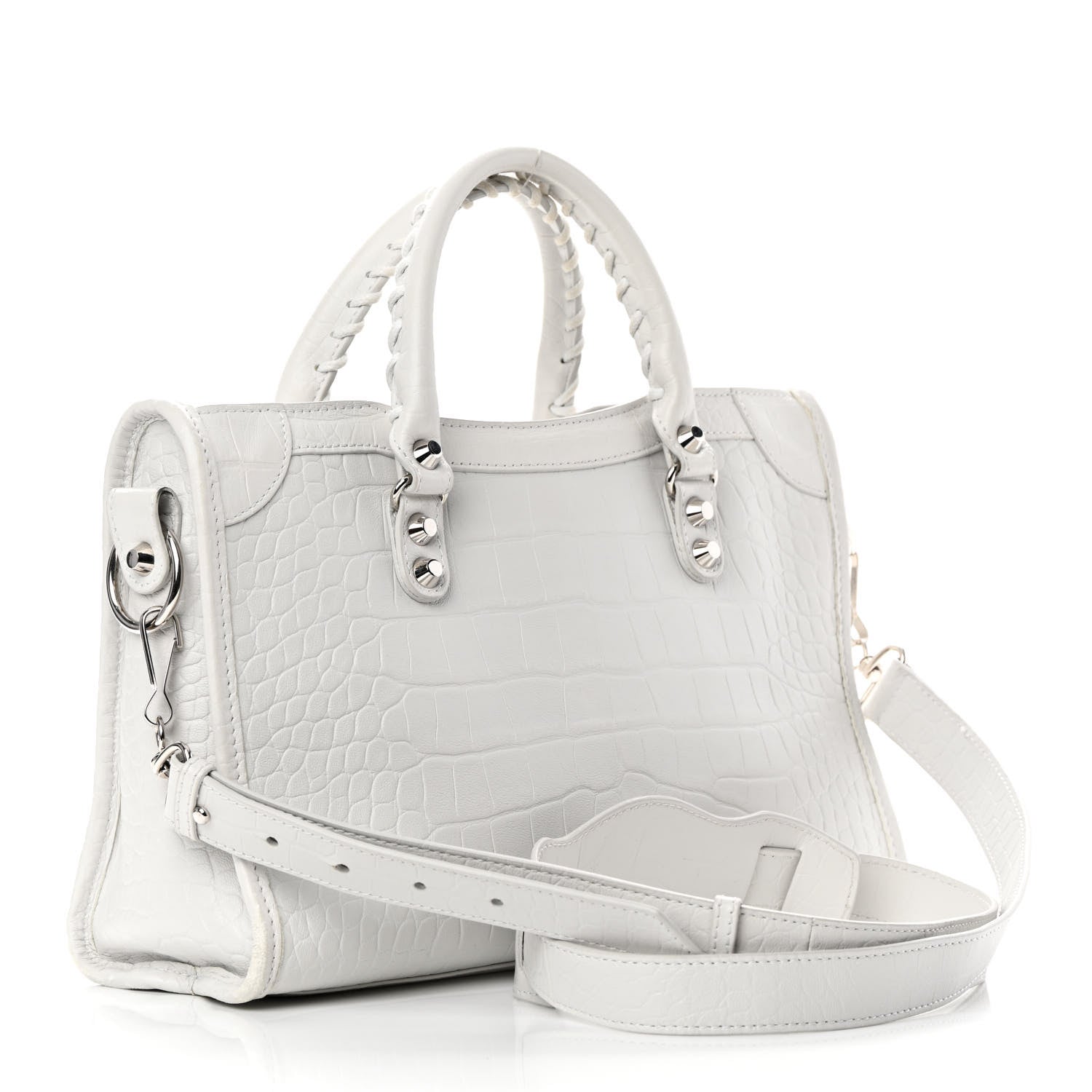 Balenciaga Matte Supple Lambskin Crocodile Embossed Classic Silver Hardware S City White 3 of 15