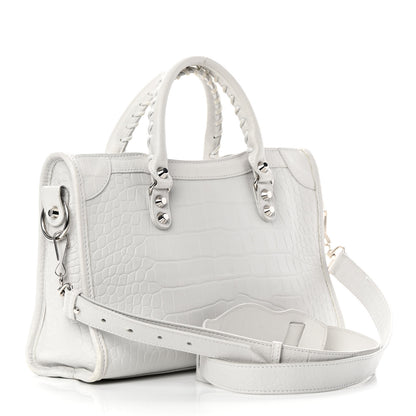 Balenciaga Matte Supple Lambskin Crocodile Embossed Classic Silver Hardware S City White 3 of 15