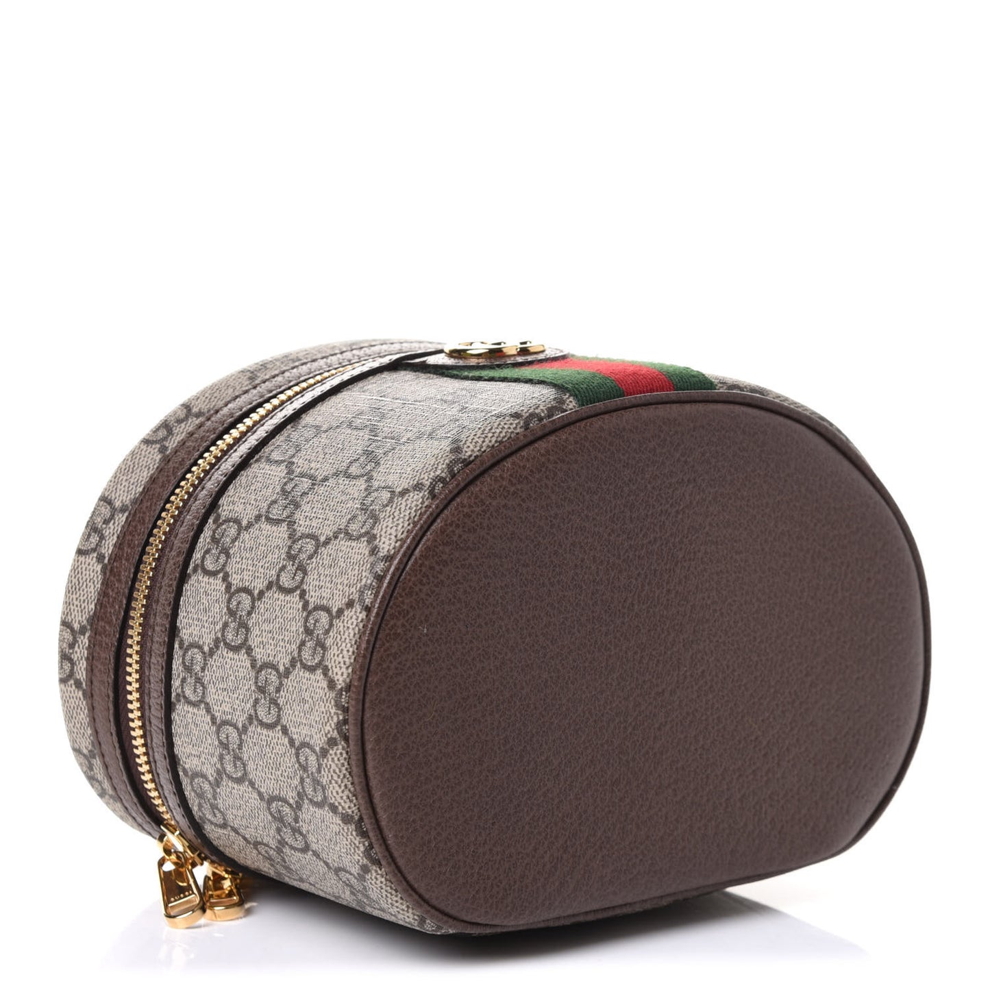 GG Supreme Monogram Textured Calfskin Web Ophidia Vanity Cosmetic Case Beige Ebony New Acero