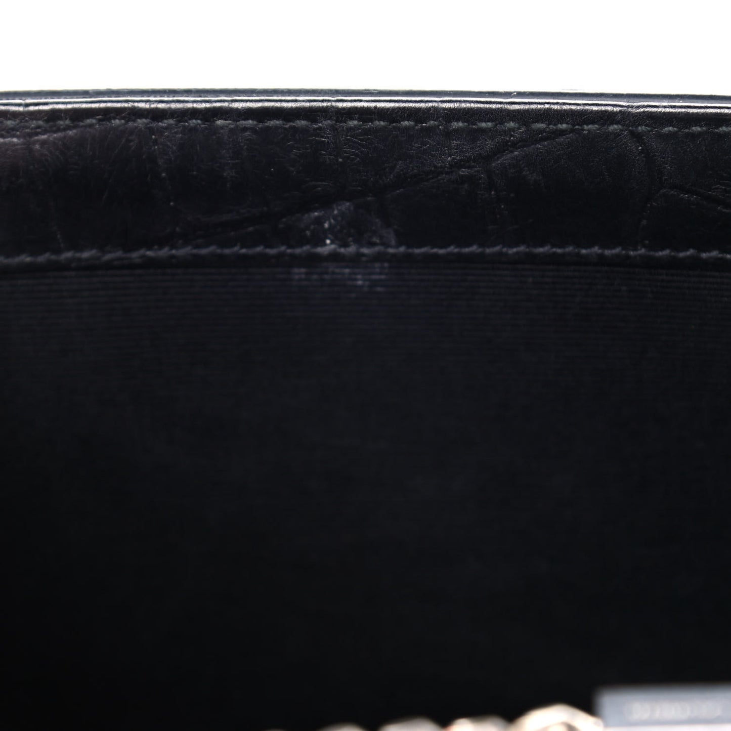 Calfskin Crocodile Embossed Medium Classic Monogram Kate Tassel Satchel Black