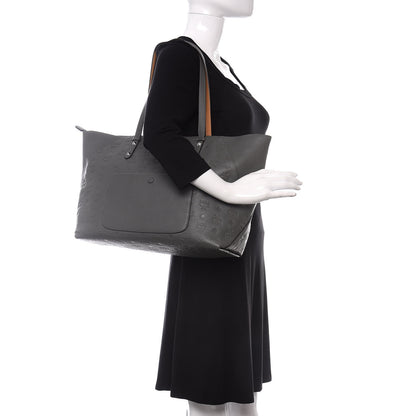 MCM Calfskin Ottomar Monogram Medium Klara Top Zip Tote Charcoal 2 of 9