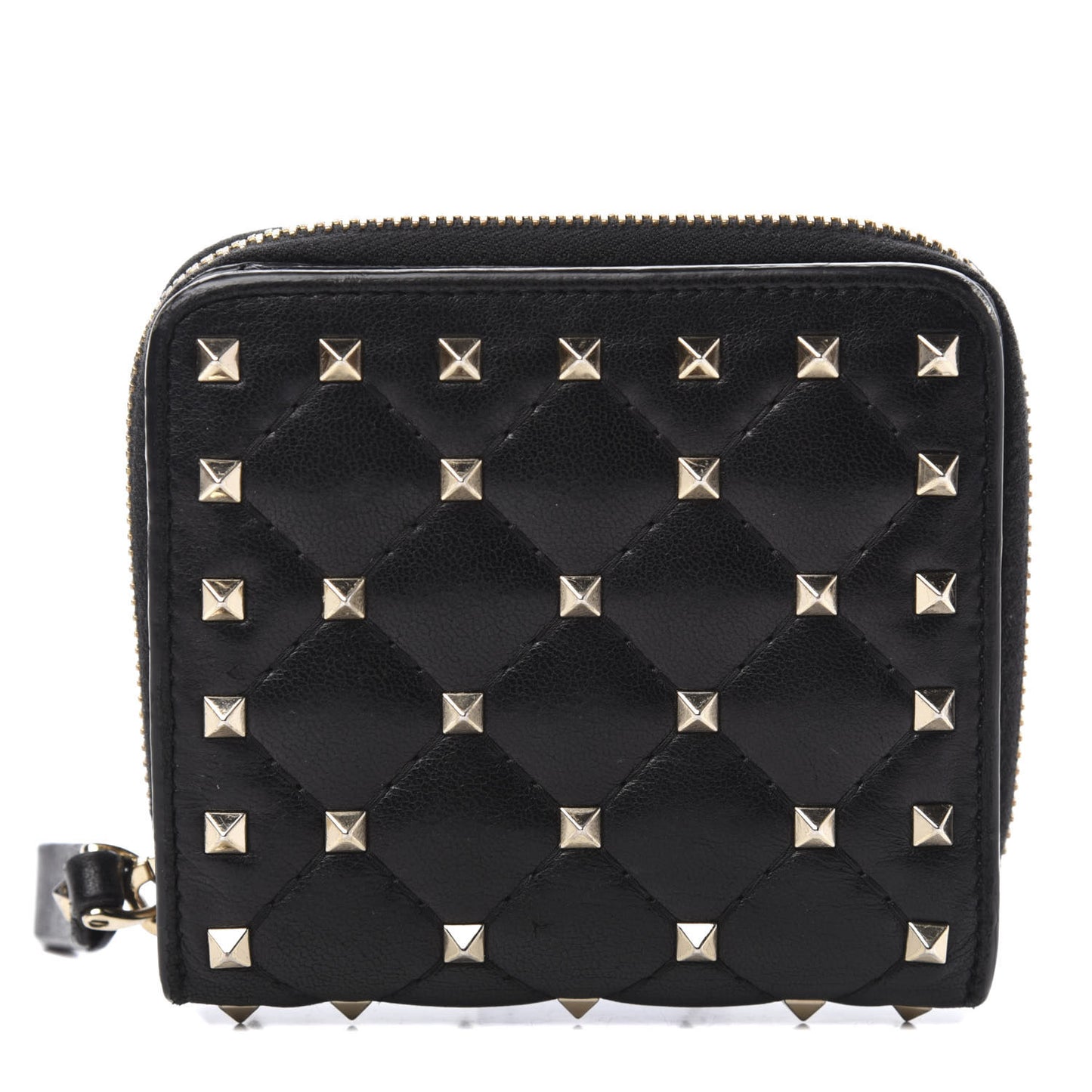 Nappa Rockstud Spike Compact Zip Around Wallet Black