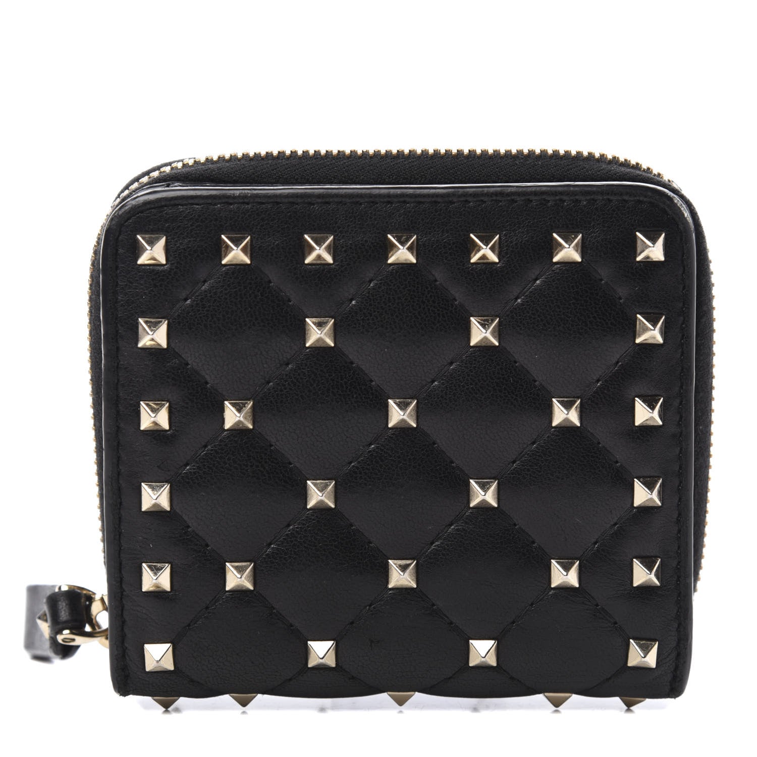 Valentino Garavani Nappa Rockstud Spike Compact Zip Around Wallet Black 1 of 7
