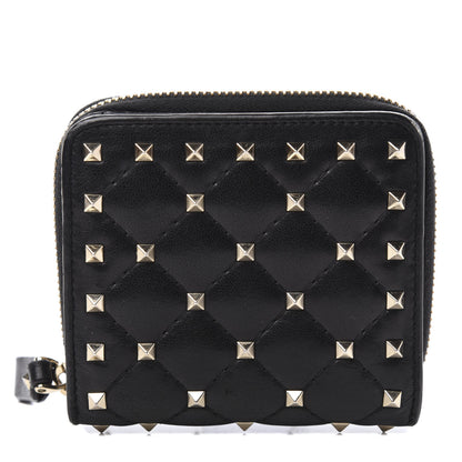 Valentino Garavani Nappa Rockstud Spike Compact Zip Around Wallet Black 1 of 7