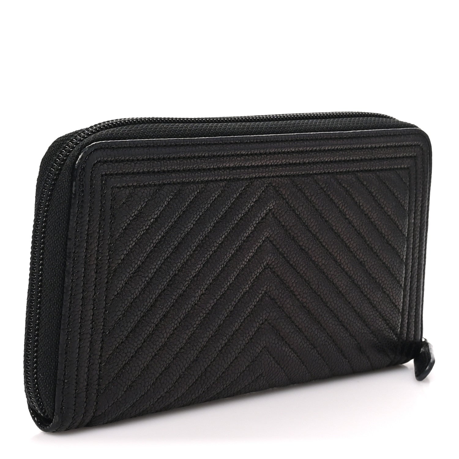 Chanel Caviar Chevron Quilted Zip Around Boy Wallet Black 3 of 7