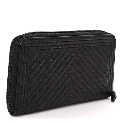 Chanel Caviar Chevron Quilted Zip Around Boy Wallet Black 3 of 7