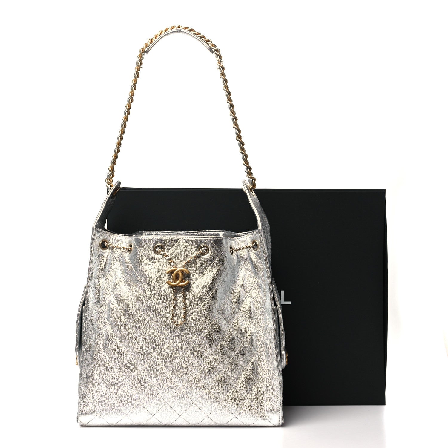 Chanel Metallic Caviar Quilted Medium Chanel 25 Handbag Silver