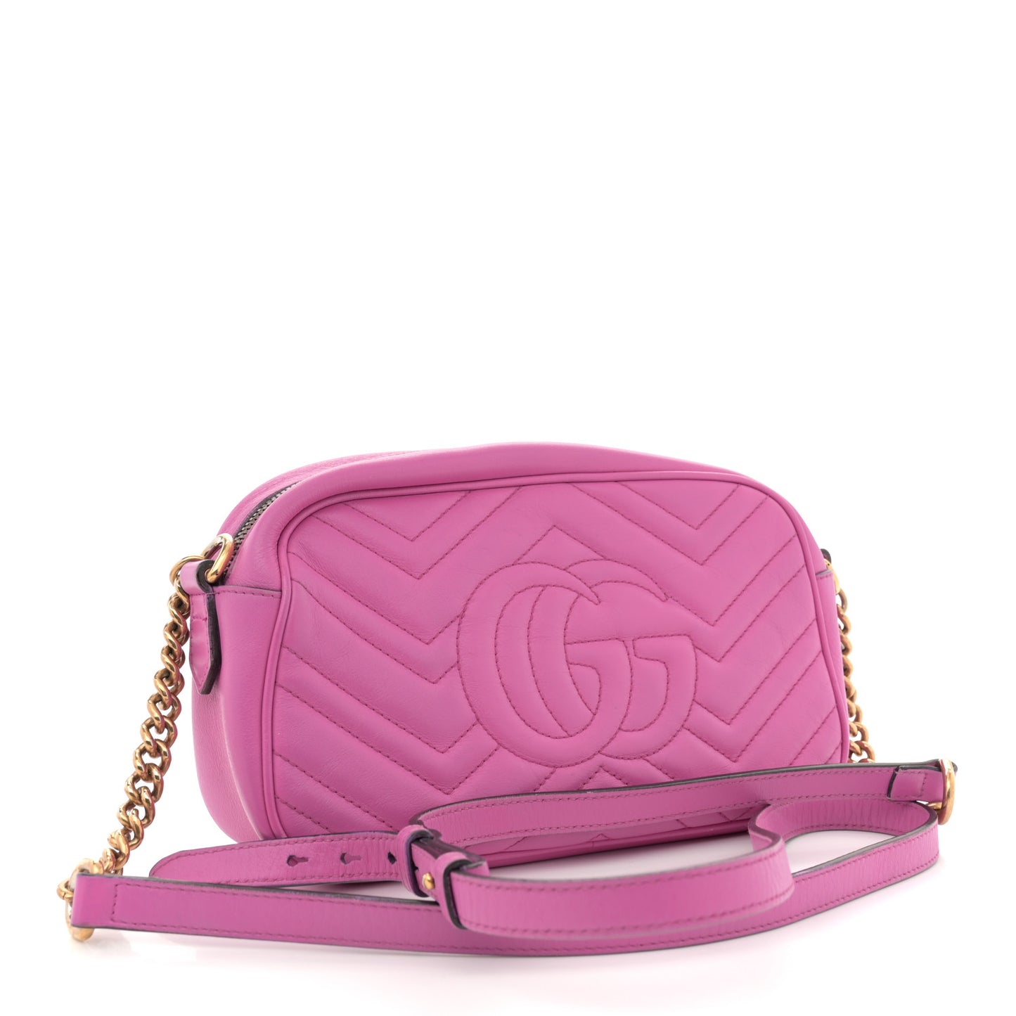 Calfskin Matelasse Small GG Marmont Chain Shoulder Bag Candy Mousse