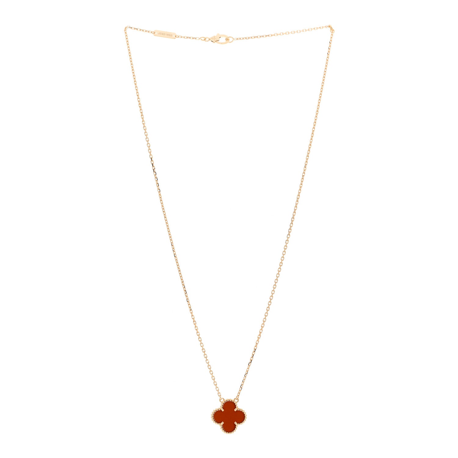 Van Cleef & Arpels 18K Yellow Gold Carnelian Vintage Alhambra Pendant Necklace 3 of 6