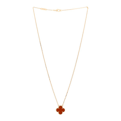 Van Cleef & Arpels 18K Yellow Gold Carnelian Vintage Alhambra Pendant Necklace 3 of 6