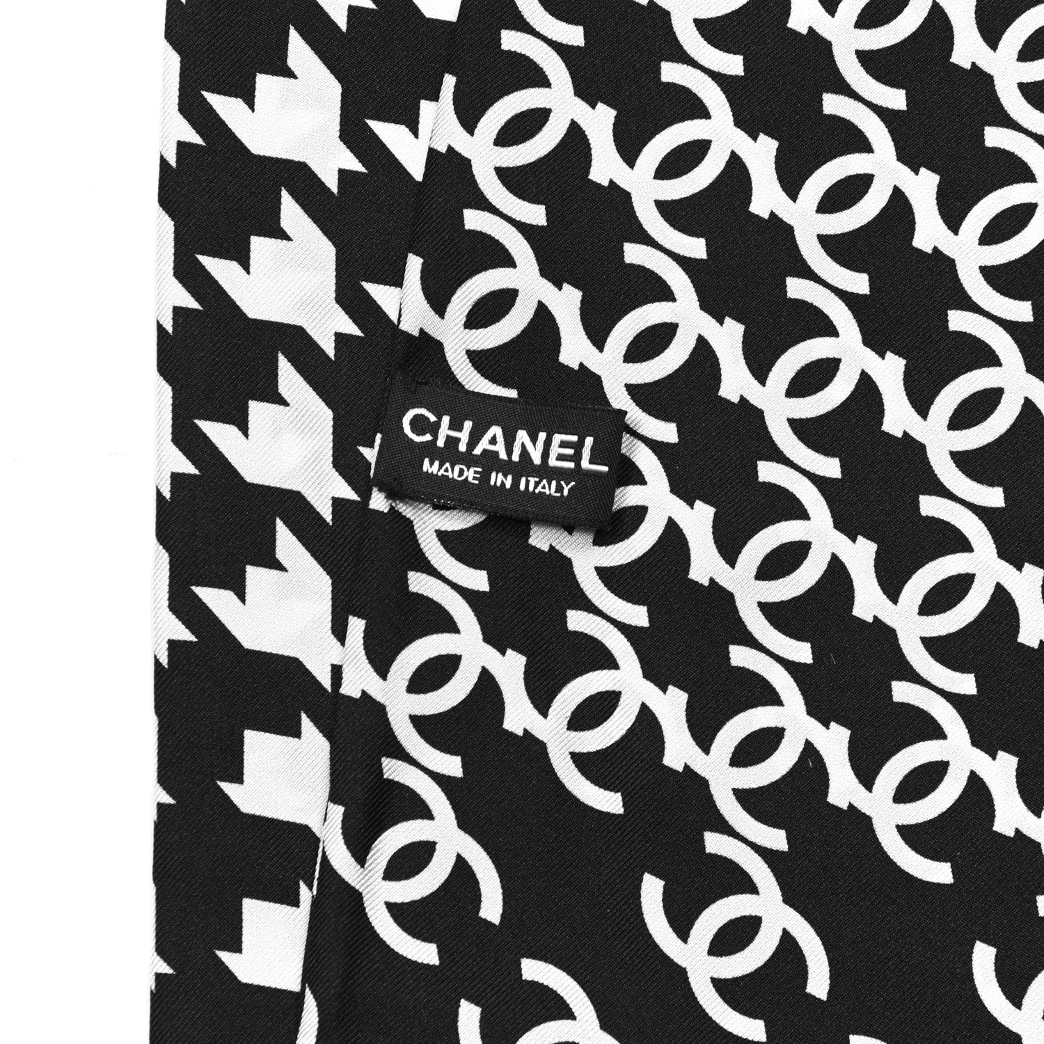 Chanel Silk Twill Houndstooth Slim Bandeau Scarf Black Ecru 3 of 3