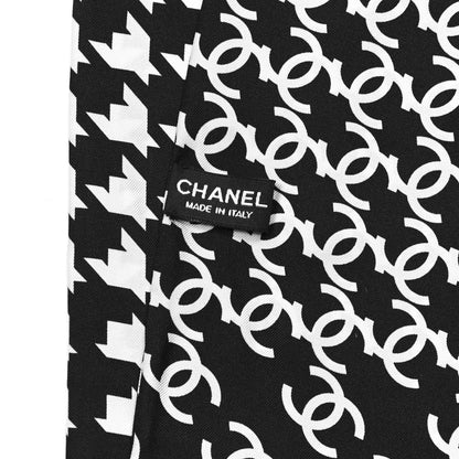 Chanel Silk Twill Houndstooth Slim Bandeau Scarf Black Ecru 3 of 3