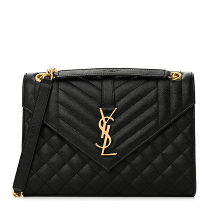 Saint Laurent Grain De Poudre Textured Mixed Matelasse Triquilt Medium Monogram Satchel Black 1 of 10