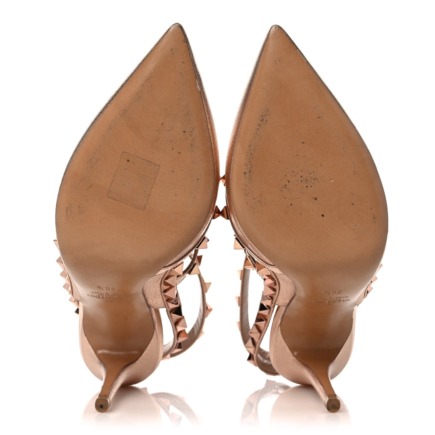 Metallic Pebbled Calfskin Rockstud Ankle Strap 100mm Pumps 36.5 Rame