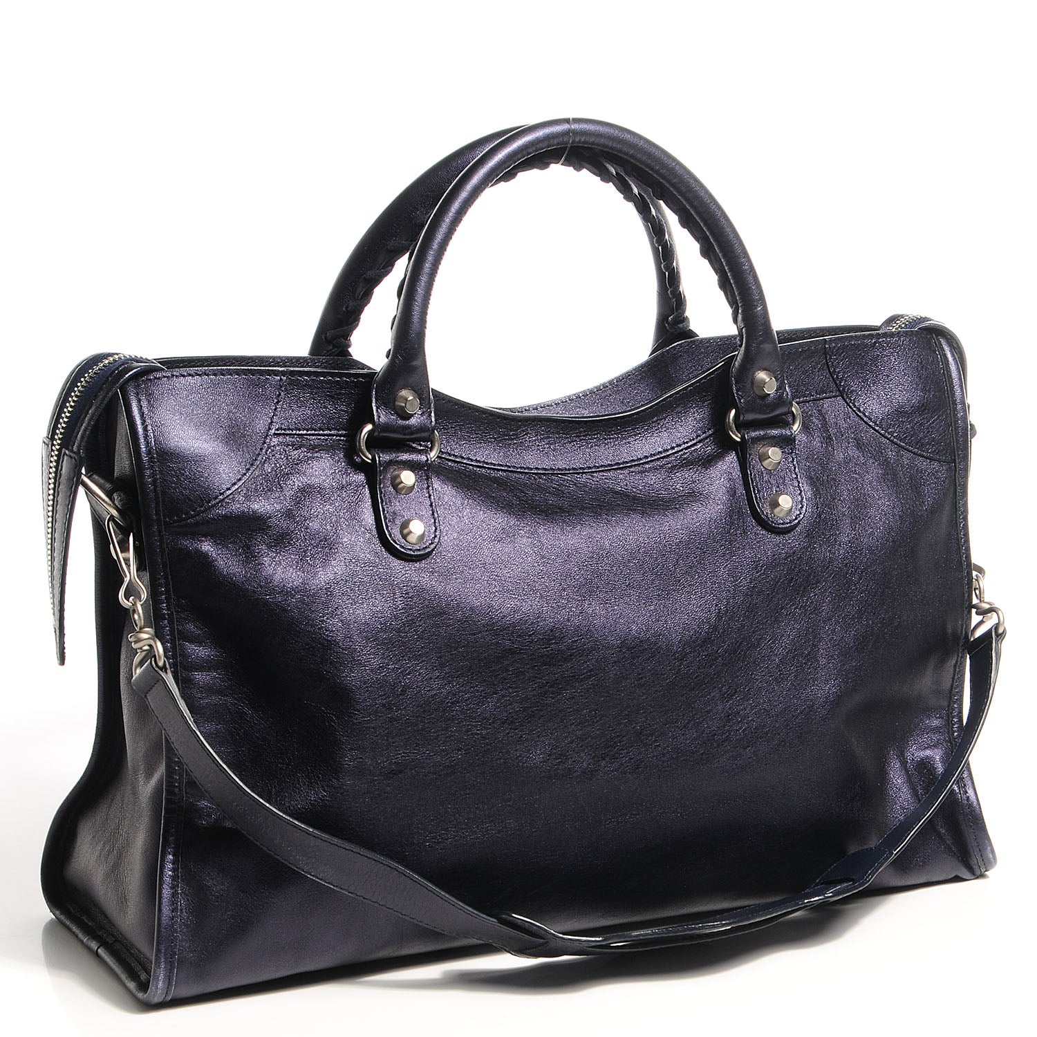 Balenciaga Metallic Agneau Classic Silver Hardware City Dark Purple 7 of 14